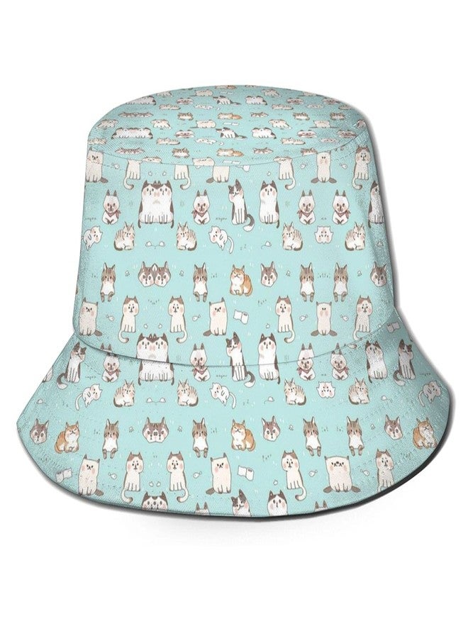 ASYG Funny Cute Cats Bucket Hats for Women Men Cartoon Pattern Fisherman Hat Packable Sun Hats - Image 1